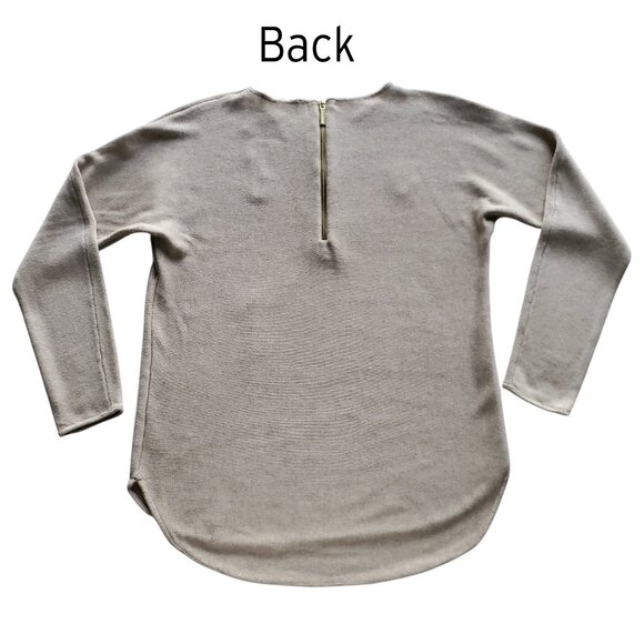 MICHAEL KORS NWT Gold Back Zipper Long Tunic Sweater Top Oatmeal Heather Color M - Picture 7 of 14